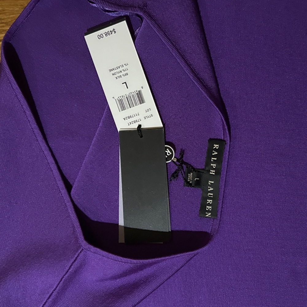 Ralph Lauren Black Label One Shoulder Asymm. Neckline Purple Blouse, Size L - Picture 10 of 15